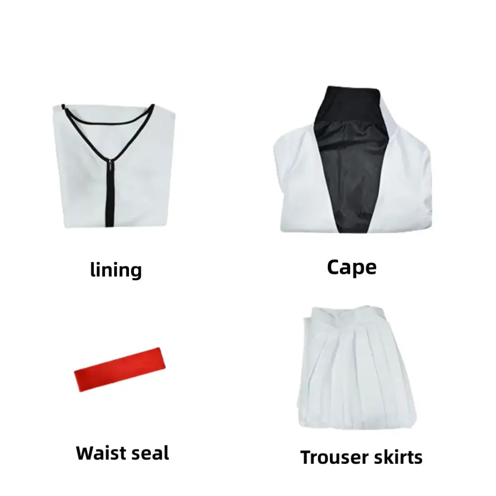 White cape with black satin lining and matching collar for aizen sousuke cosplay set from bleach captain costume