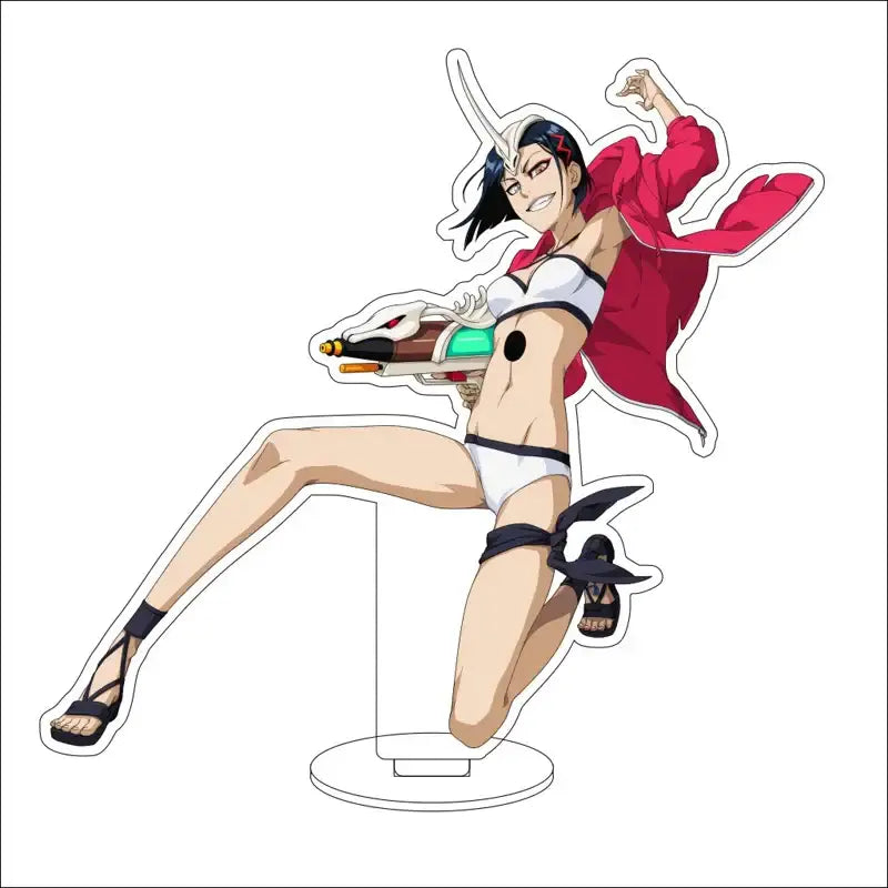 Bleach character acrylic standee featuring a dynamic figure with black hair, white horn, red jacket, and green weapon