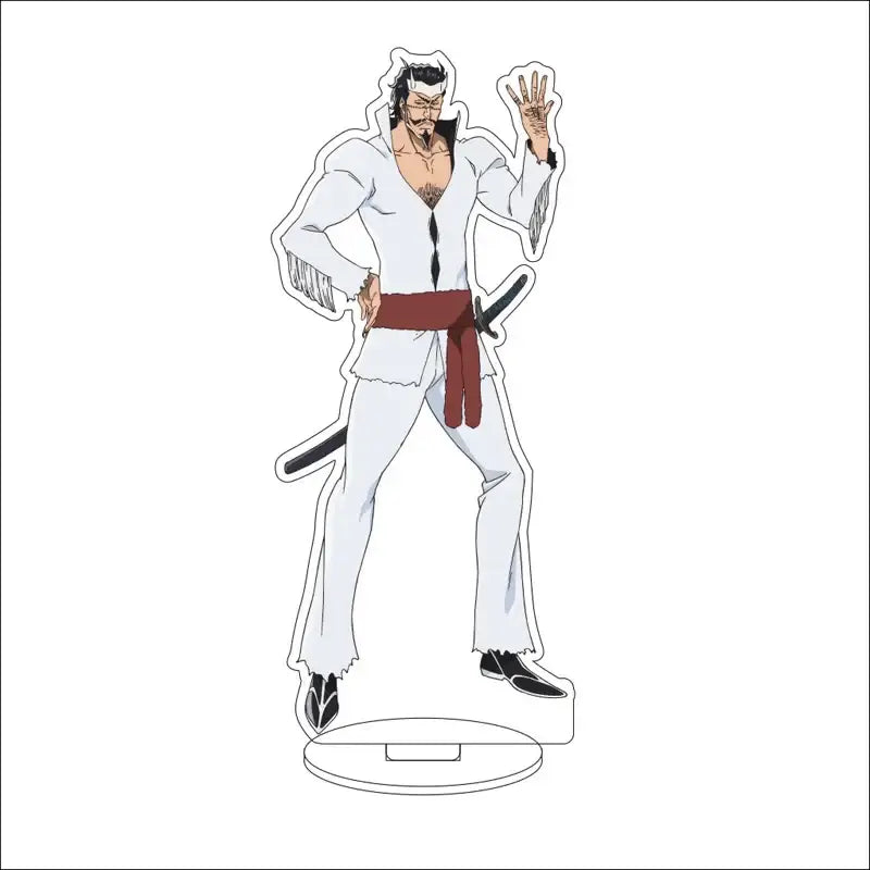 White acrylic bleach character standee featuring a figure in white fringed outfit with red sash and black shoes 16cm tall