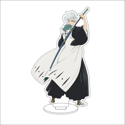 Bleach character acrylic standee of ichigo kurosaki holding a sword with green scarf 16cm black and white figure