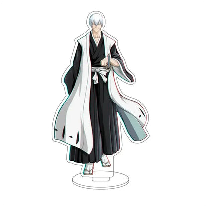 White and black acrylic bleach character standee of ichigo kurosaki in shinigami uniform with sword 16cm figure