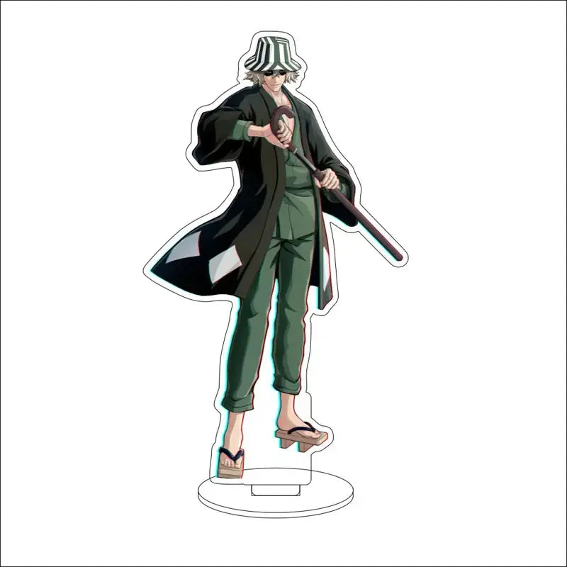 Bleach character acrylic standee featuring a 16cm figure wearing a black and green striped hat and holding a dark staff
