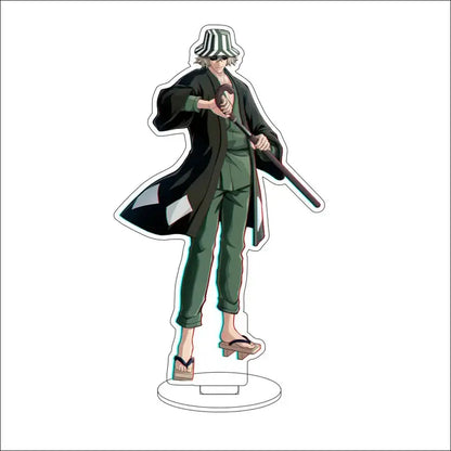 Bleach character acrylic standee featuring a 16cm figure wearing a black and green striped hat and holding a dark staff