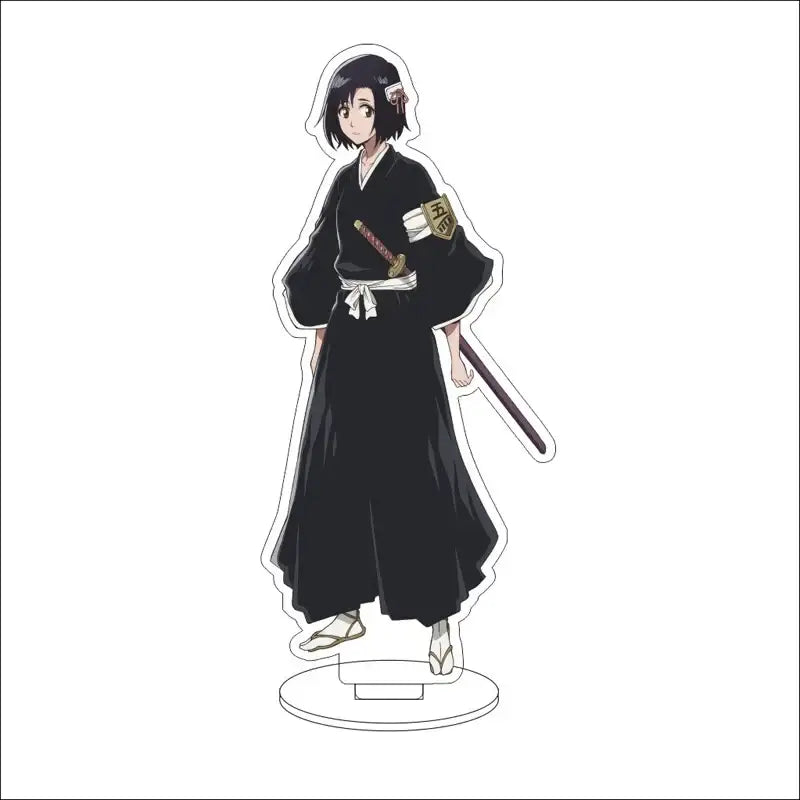 Black acrylic bleach character standee of rukia kuchiki in shinigami uniform holding sword 16cm display figure