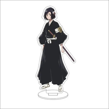 Black acrylic bleach character standee of rukia kuchiki in shinigami uniform holding sword 16cm display figure