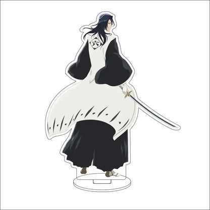 Black and white acrylic standee of bleach character byakuya kuchiki in formal shinigami uniform with sword at side 16cm display figure