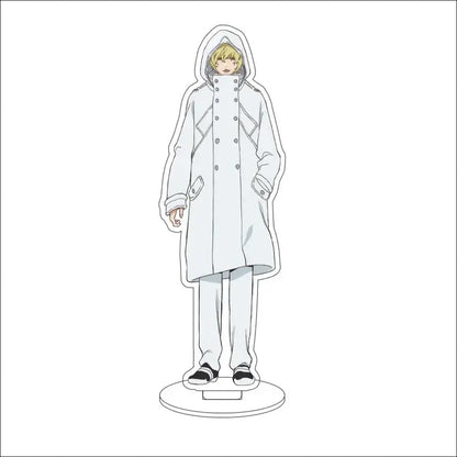 Bleach character acrylic standee featuring a white hooded coat with button details and matching pants on a circular base