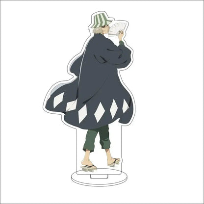 Bleach character acrylic standee 16cm featuring anime figure in dark navy coat with white diamonds and green striped hat