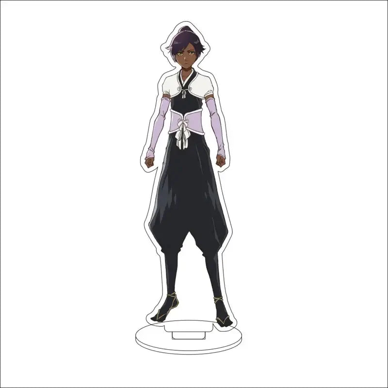 Black and white bleach character acrylic standee featuring a 16cm figure with purple hair in black skirt and lavender sleeves