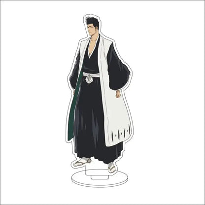 Black and white acrylic bleach character standee of ichigo kurosaki in shinigami uniform with green sash 16cm figure