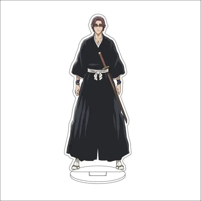 Black acrylic bleach character standee of byakuya kuchiki in formal shinigami uniform with sword 16cm display figure