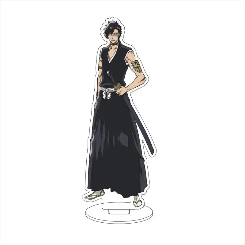 Black acrylic bleach character standee featuring ichigo kurosaki in shinigami uniform with sword 16cm figure