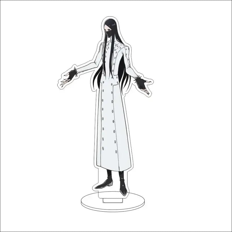 White acrylic bleach character standee featuring a black-haired masked figure in a long coat 16cm display figure