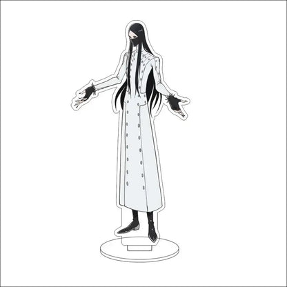 White acrylic bleach character standee featuring a black-haired masked figure in a long coat 16cm display figure