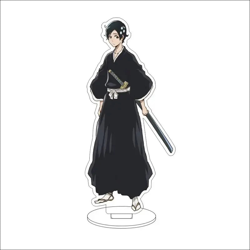 Black acrylic bleach character standee featuring female anime figure in traditional attire with sword 16cm display figure