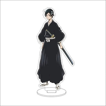 Black acrylic bleach character standee featuring female anime figure in traditional attire with sword 16cm display figure