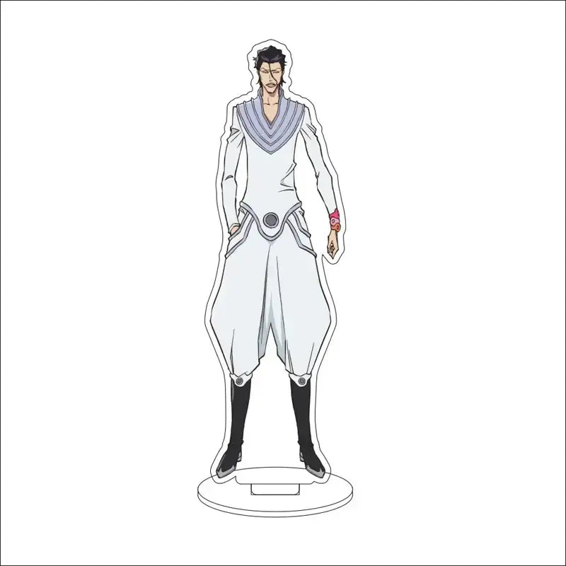 White and gray acrylic bleach character standee featuring an anime figure in a formal outfit with black boots, 16cm tall