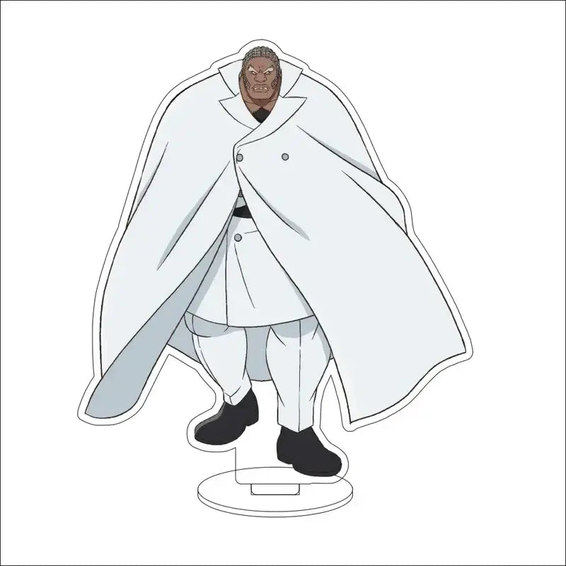 White acrylic bleach character standee of muscular man in long coat and black shoes 16cm display figure