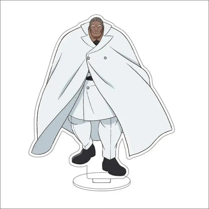 White acrylic bleach character standee of muscular man in long coat and black shoes 16cm display figure
