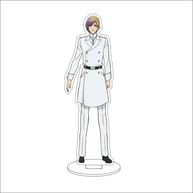White acrylic bleach character standee featuring blonde and purple hair wearing a double-breasted coat and trousers