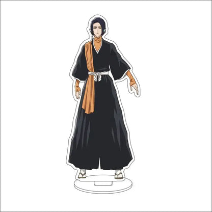 Bleach character acrylic standee showing a black and orange anime figure in a robe with sash white belt and sandals