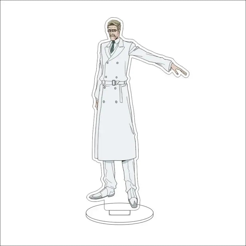 White acrylic bleach character standee of a man with glasses moustache and long coat 16cm display figure