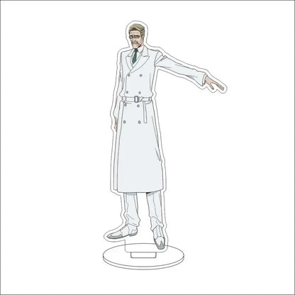 White acrylic bleach character standee of a man with glasses moustache and long coat 16cm display figure