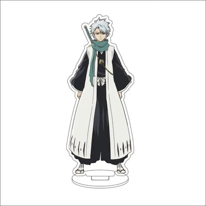 Bleach character acrylic standee 16cm featuring ichigo kurosaki in black and white with teal scarf and long coat