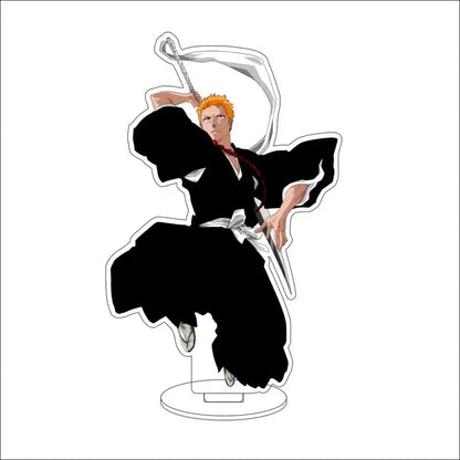 Black and white acrylic standee of bleach character ichigo kurosaki in shinigami uniform with sword drawn 16cm display figure