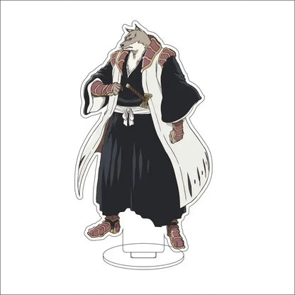 Clear acrylic bleach character standee featuring fox-headed figure in black white with maroon accents holding a sword 16cm