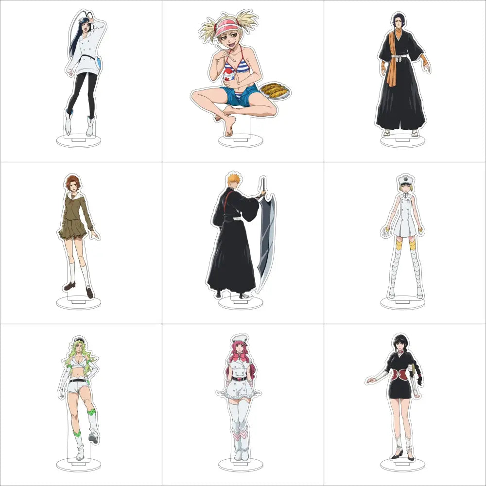 Nine vibrant bleach character acrylic standees in distinct outfits and poses 16cm display figure collectible
