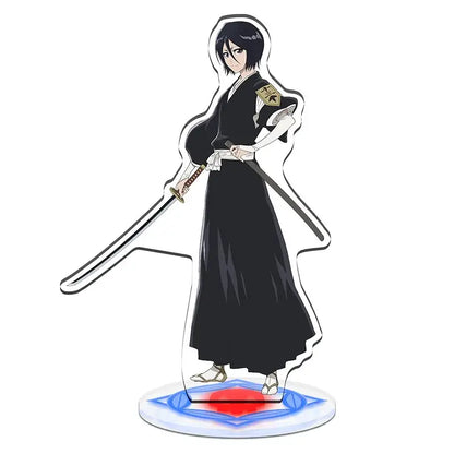 Black acrylic standee of ichigo kurosaki in shinigami uniform on ornate base from bleach acrylic standee set 15cm