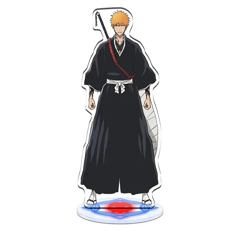 Black acrylic standee of ichigo kurosaki from bleach in shinigami uniform with orange hair for acrylic standee set