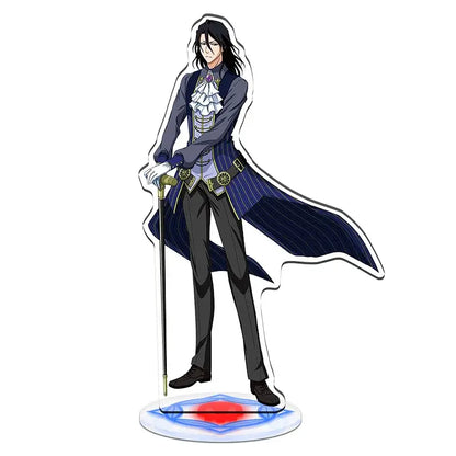 Bleach character acrylic standee set featuring a 15cm anime figure in blue pinstripe coat holding ornate cane