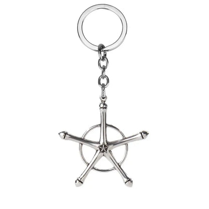 Silver metallic bleach hitsugaya toushirou sword keychain featuring a zinc alloy ship’s wheel with five spokes and star emblem