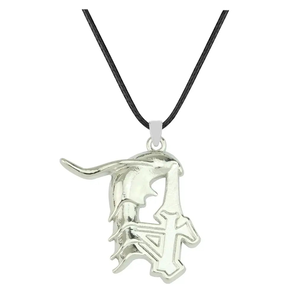 Silver gothic-style pendant necklace with black cord made of zinc alloy in bleach hitsugaya toushirou sword keychain design