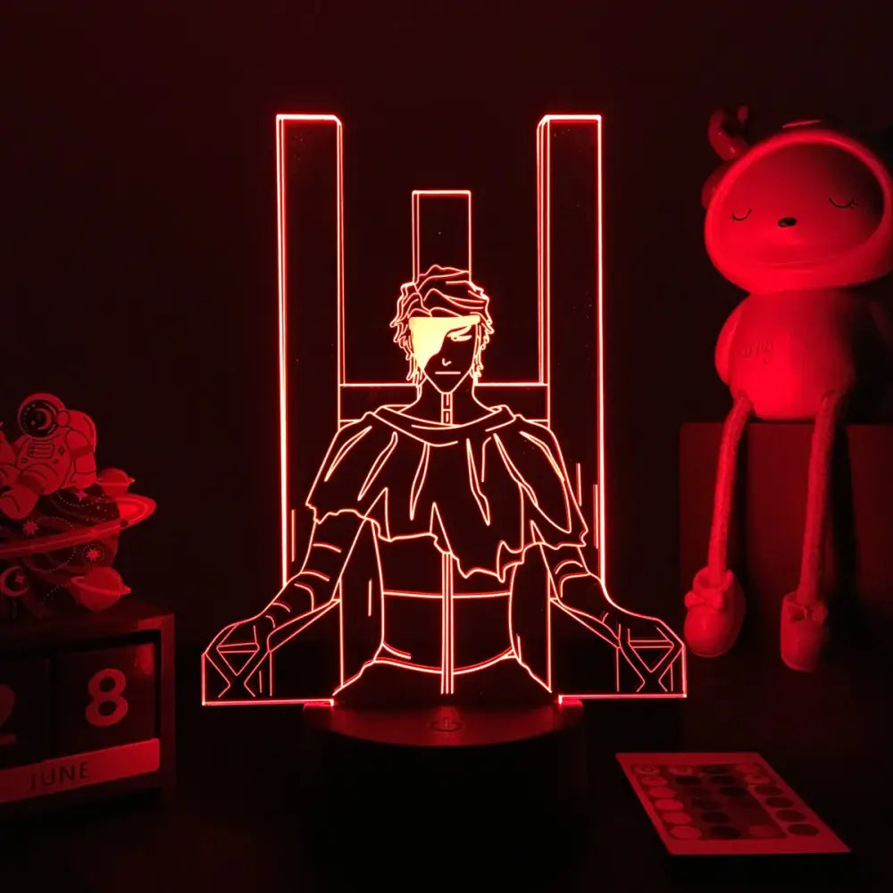 Red glowing bleach ichigo 3d led night light shaped like seated anime character in ornate chair bedroom lamp