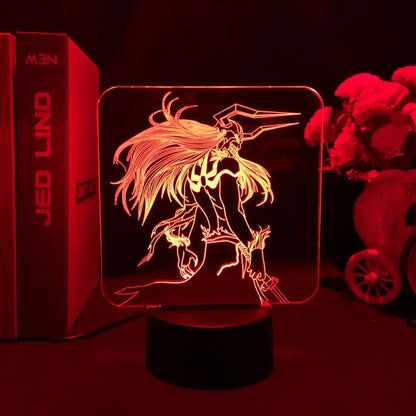 Bleach Ichigo 3D led night light with glowing red anime silhouette and armor illuminated against a dark background
