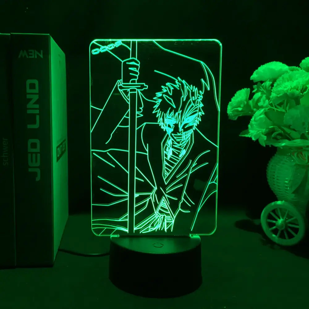Green glowing bleach ichigo anime character led night light perfect for bedroom decoration and night use