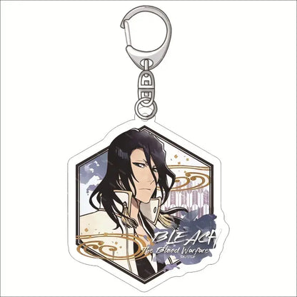 Bleach Ichigo acrylic keychain featuring a hexagonal acrylic charm with black hair character in white coat design