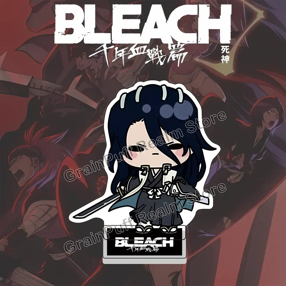 Chibi-style bleach ichigo acrylic stand clear acrylic character stand in dark blue and white attire for anime collection