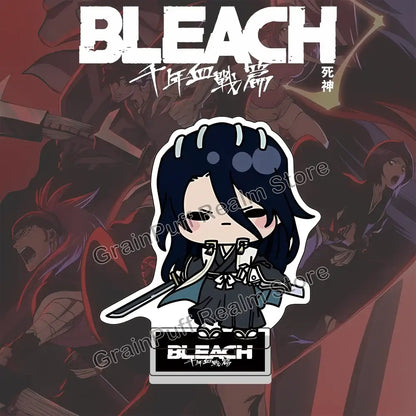 Chibi-style bleach ichigo acrylic stand clear acrylic character stand in dark blue and white attire for anime collection