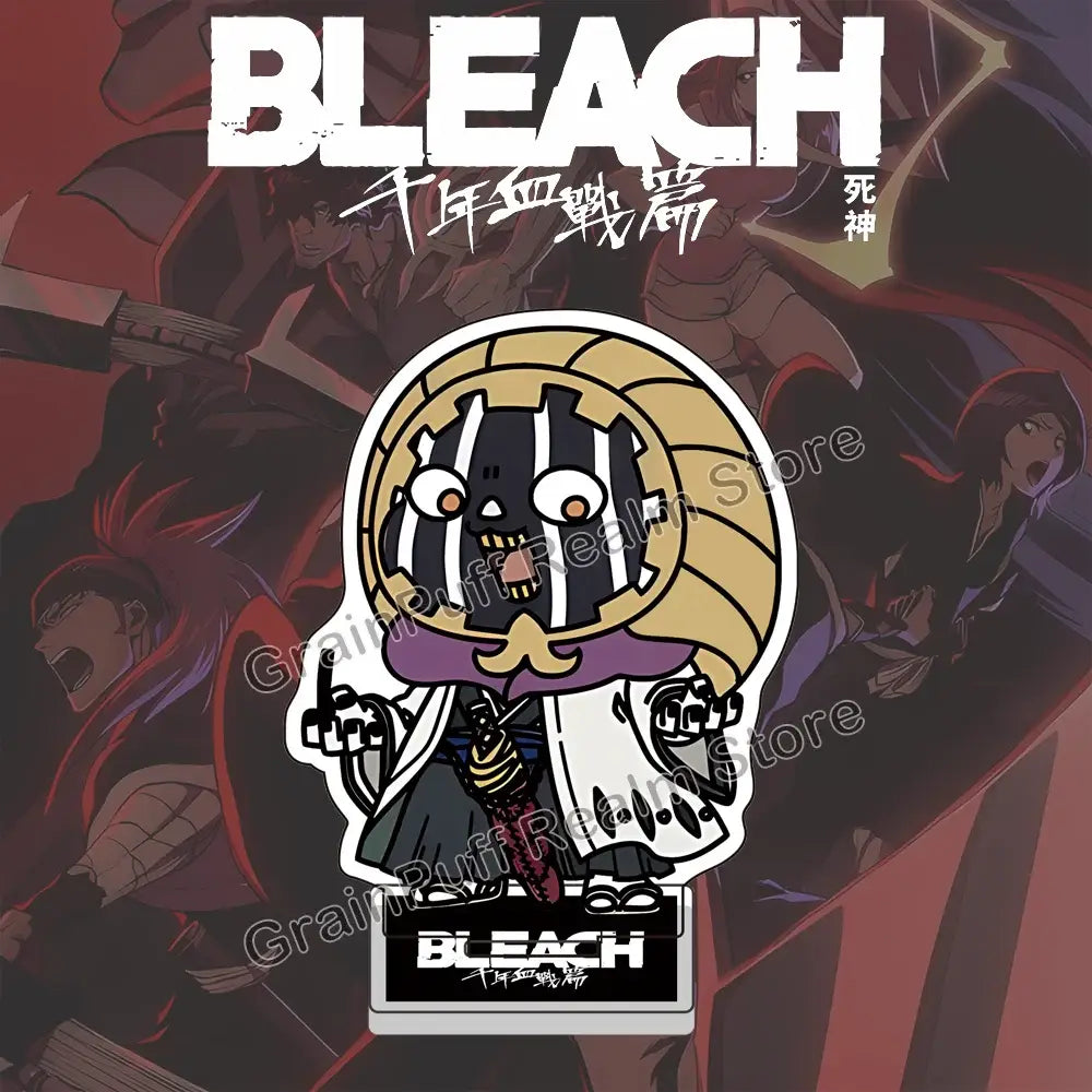 Bleach ichigo acrylic stand featuring a skull-faced character with gold hair and purple collar for anime collection