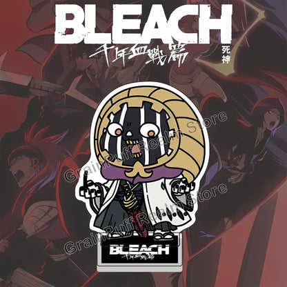 Bleach ichigo acrylic stand featuring a skull-faced character with gold hair and purple collar for anime collection