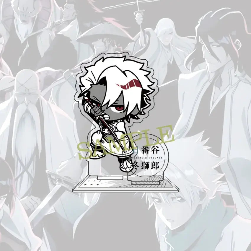 White and black chibi acrylic standee of hitsugaya toushirou from bleach holding a sword 10cm figure