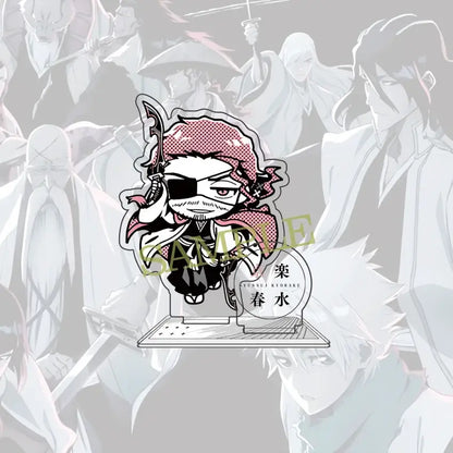Bleach ichigo 10cm chibi acrylic standee featuring sunsei kioraku with pink patterned headscarf and black outfit
