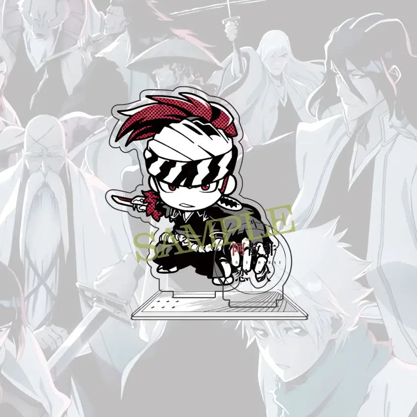Chibi-style bleach ichigo acrylic standee 10cm figure with red and white spiky hair holding a knife