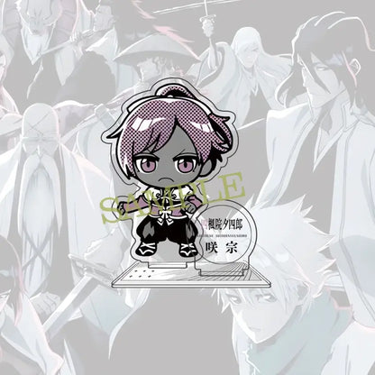 Bleach ichigo acrylic standee 10cm chibi figure with short purple hair and black-and-white traditional attire shido base