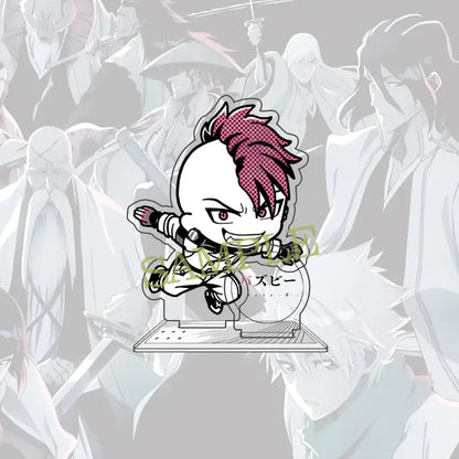 Bleach ichigo acrylic standee featuring chibi character with pink and white hair and angry expression 10cm figure