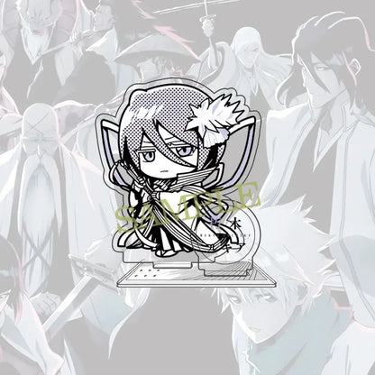 Black and white chibi acrylic standee of bleach ichigo with cat ears flower and traditional attire 10cm figure